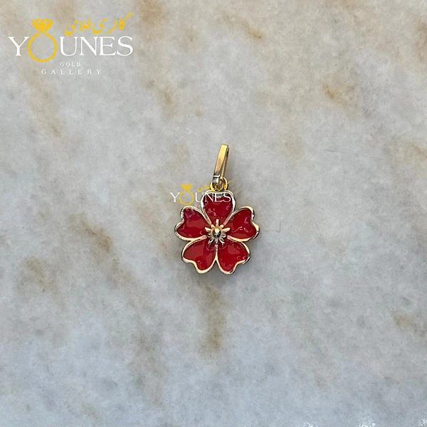 آویز طلا میناکاری گل قرمز